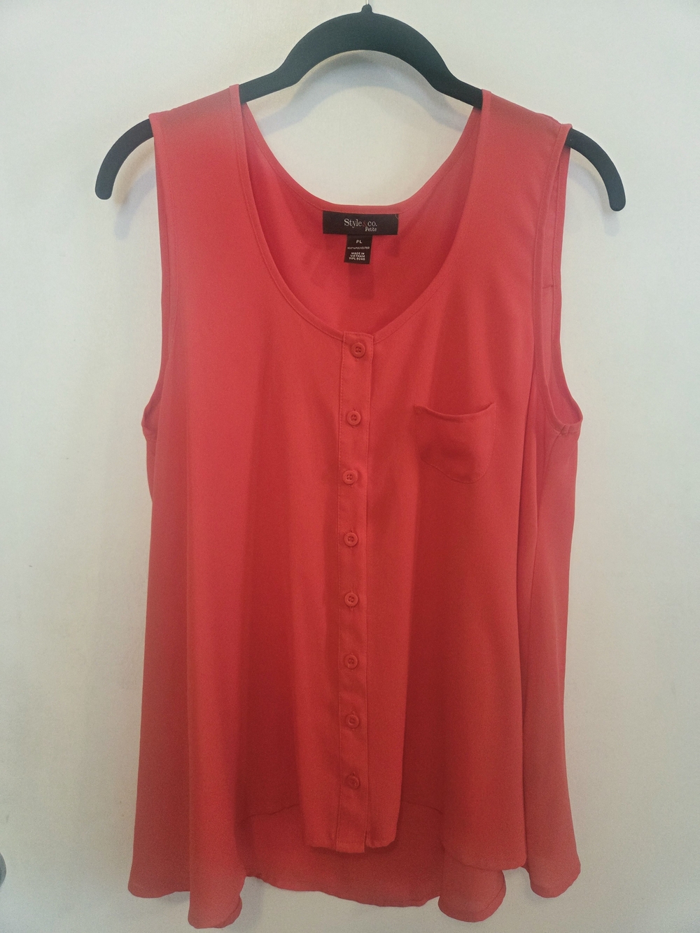 Style & Co. Coral Color Sleeveless Button-Front Blouse- Petite Large